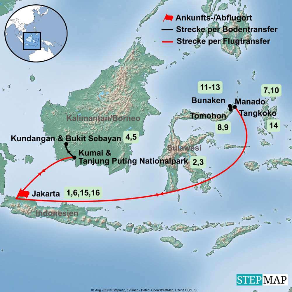 Route Indonesien Abenteuerreise, Indonesien Individualreise Reiseverlauf