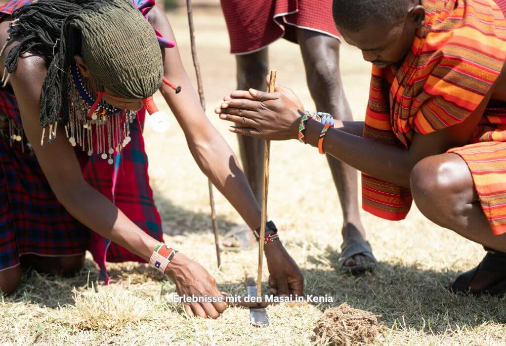 Feuer machen bei den Masai in Kenia